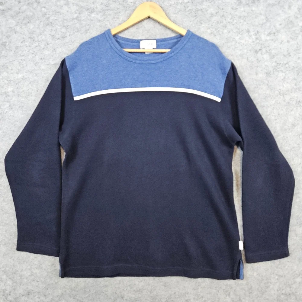 J Crew Men's Blue & Black Sweater Size M 100% Cotton Preppy Warm‎ Winter Church